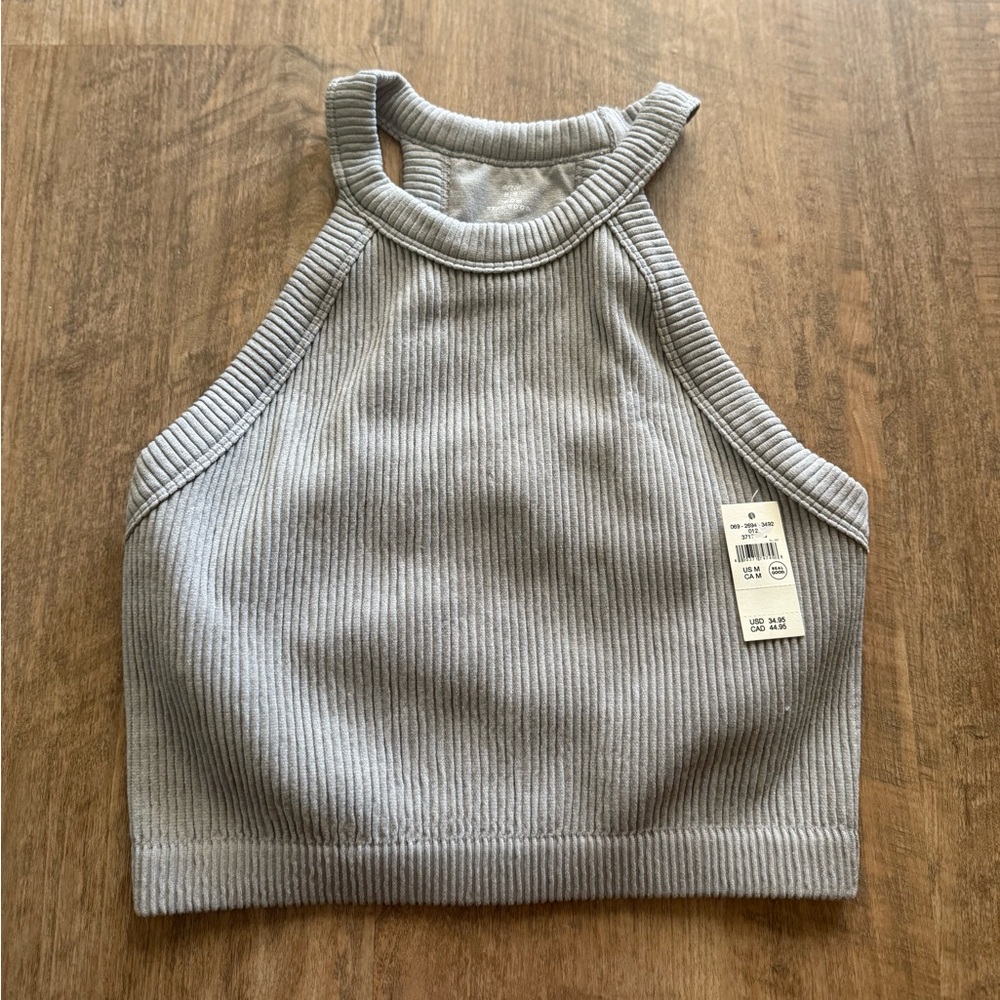 Gray Ribbed Halter Crop Top